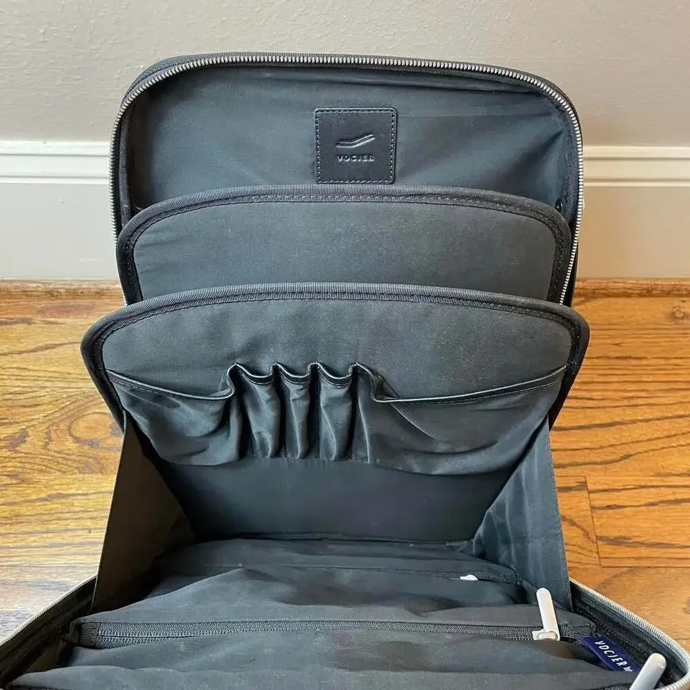 Vocier Avant Black Nylon and Leather Vertical Briefcase Laptop Bag